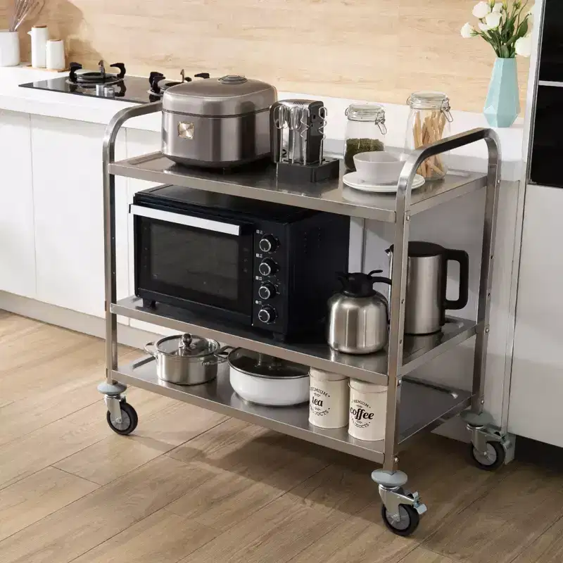 Kitchen Utility Cart, 3 Tiers, Wire Rolling Cart with 450lbs Capacity, Steel Service Cart on Wheels