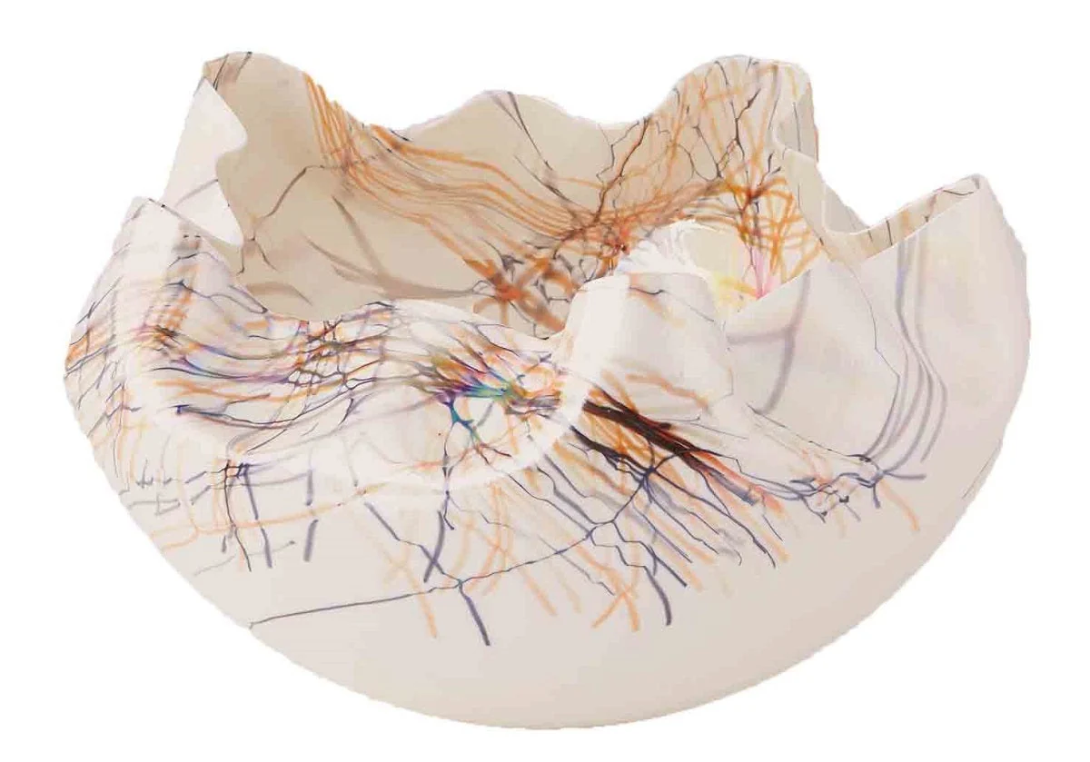 Artisan Glass Bowl with Italian Handcrafted Wavy Rim for Living Room & Dining Room