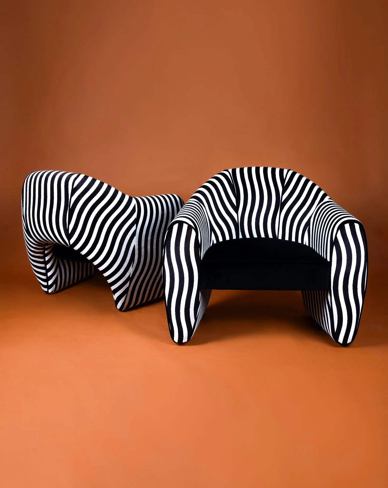 Striped Velvet Satin Sculptural Armchair