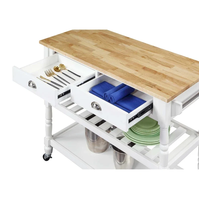Convenience Concepts French Country 3 Tier Butcher Block Kitchen Cart with Drawers