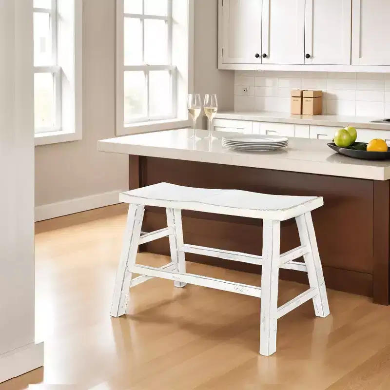 Royal Hampton 33 Wide Counter Height Bench | Trestle Legs with Footrests | Mahogany Wood