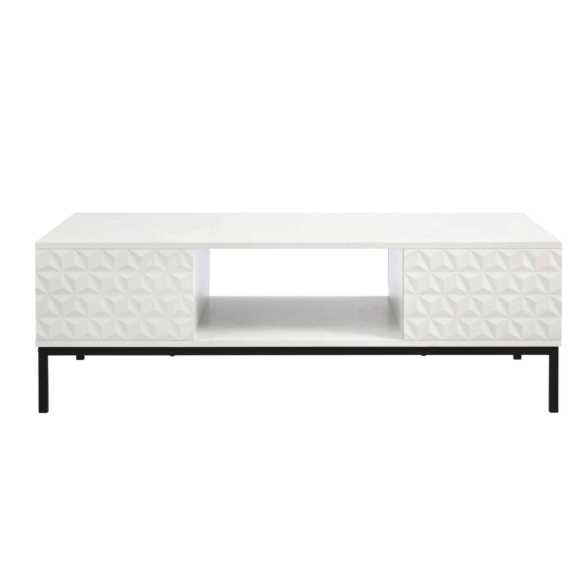 Contemporary White Coffee Table with Geometric Pattern for Living Room