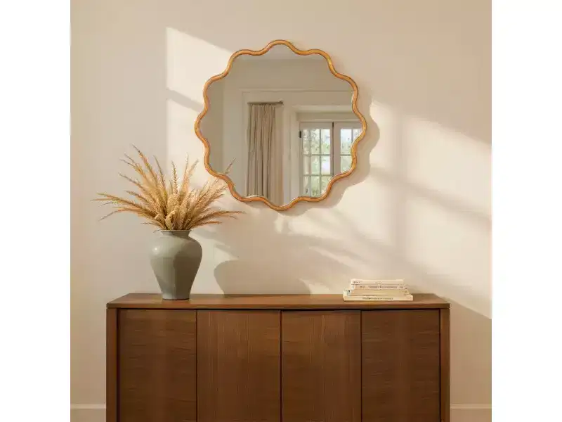 Wavy Mirror with Scalloped Wooden Frame