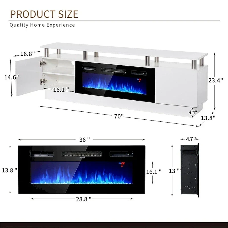 70  Fireplace TV Stand with 36  Electric Fireplace