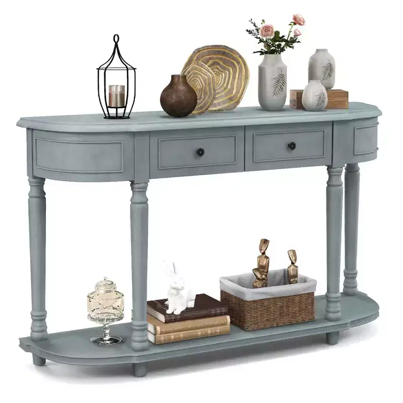 52-Inch Retro Console Sofa Table with 2 Drawers & Open Shelf