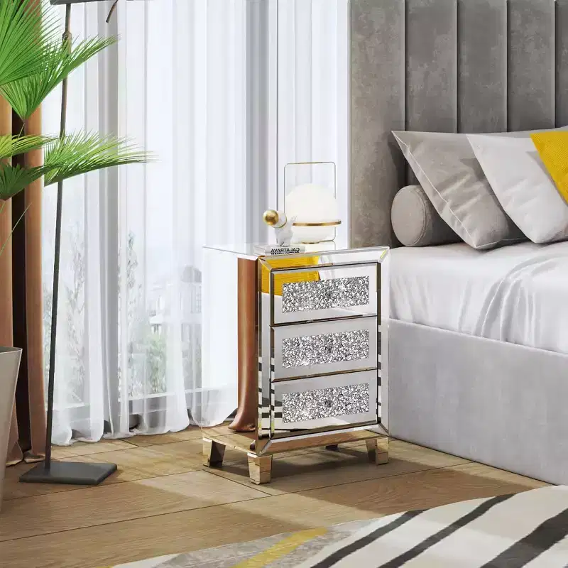 with 3 Drawers Modern End Table Bed Side Table with Mirrored Finish