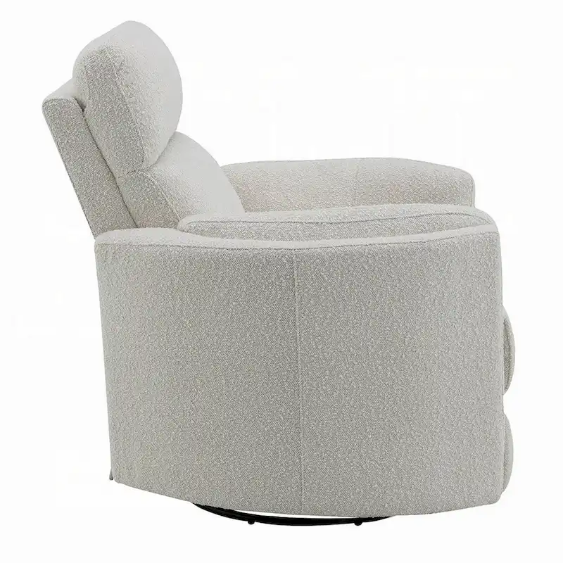 Swivel Glider Recliner Chair with Beige Boucle Upholstery and Pocket Coil Seat