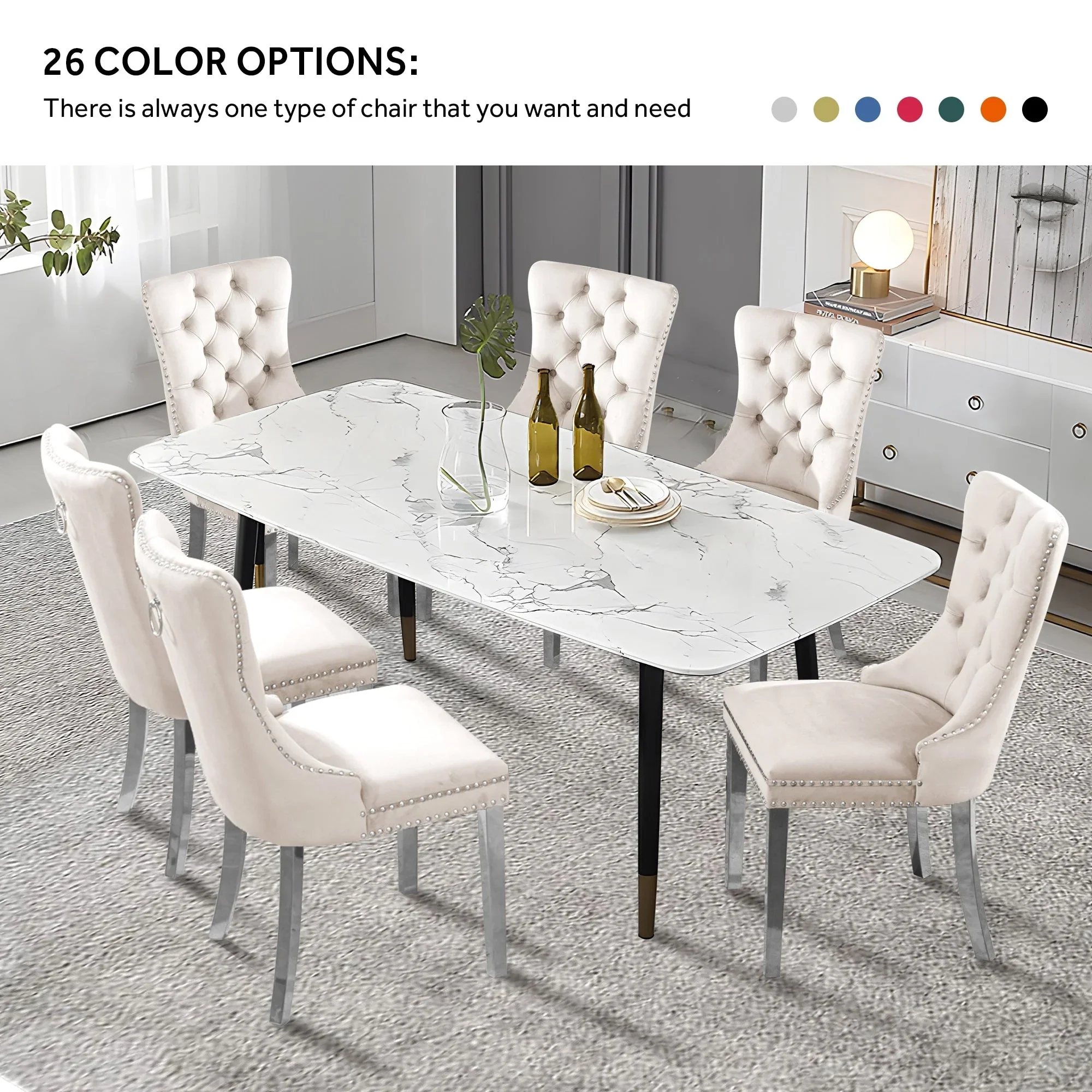 Upholstered Tufted Velvet Dining Chair with Solid Wood Legs Set of 6