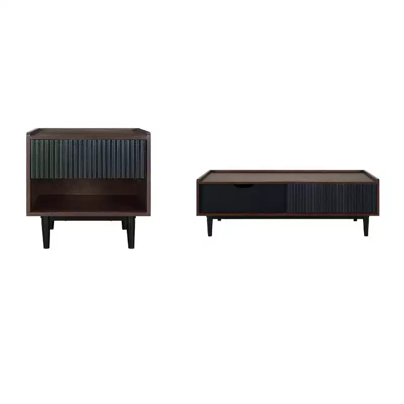 Duane Modern Ribbed End Table and Coffee Table Set - Manhattan Comfort