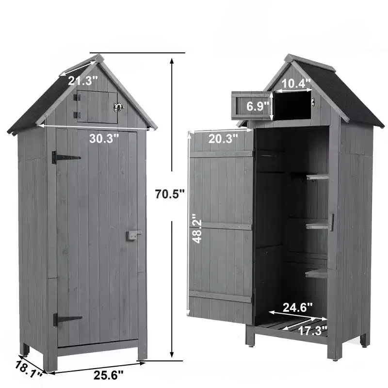 Wooden Tool Storage Shed, Outdoor Garden Cabinet with Lockable Door, Waterproof Fir Wood for Patio Lawn Backyard