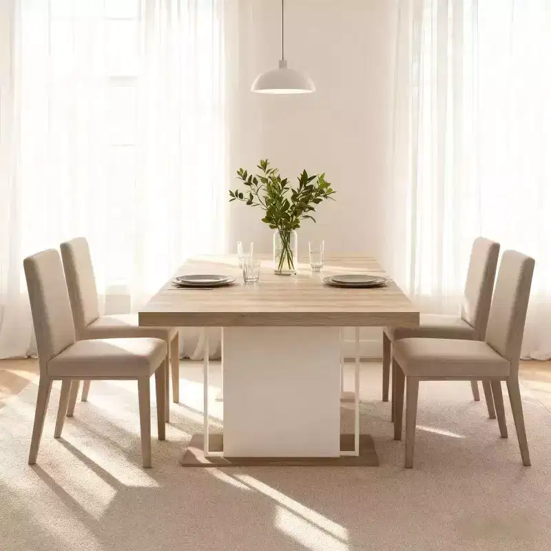 Extendable Dining Table, Oak and White Modern Expandable Design
