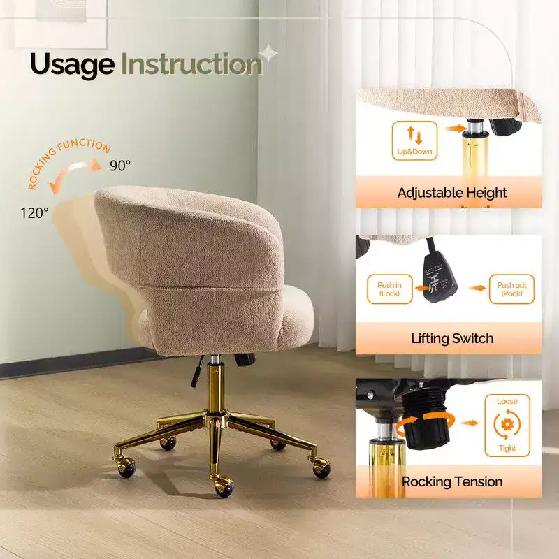 | 25.1 Inch Velvet Ring Backrest Swivel Office Chair