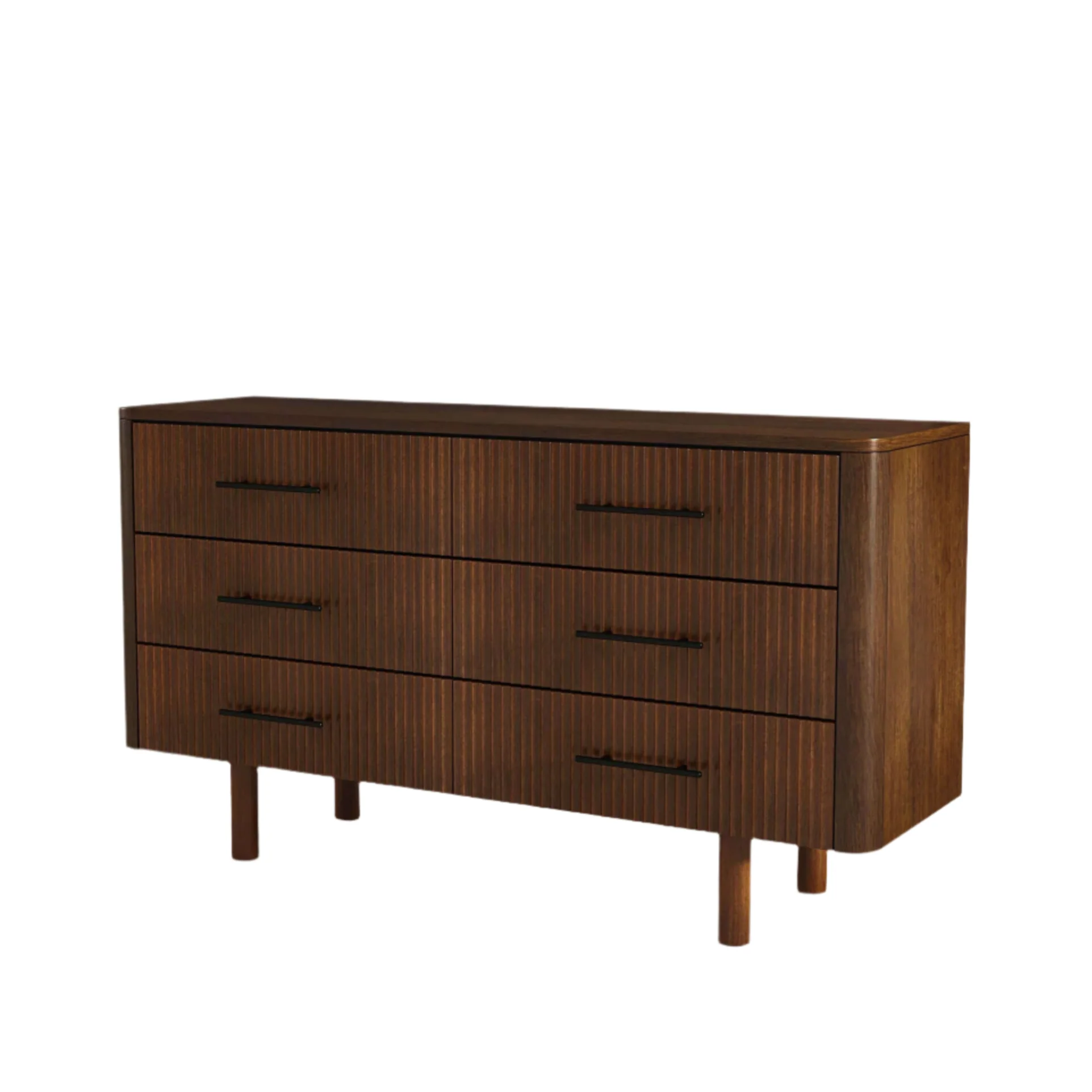 Mid-Century Modern Walnut Wood 6-Drawer Bedroom Dresser