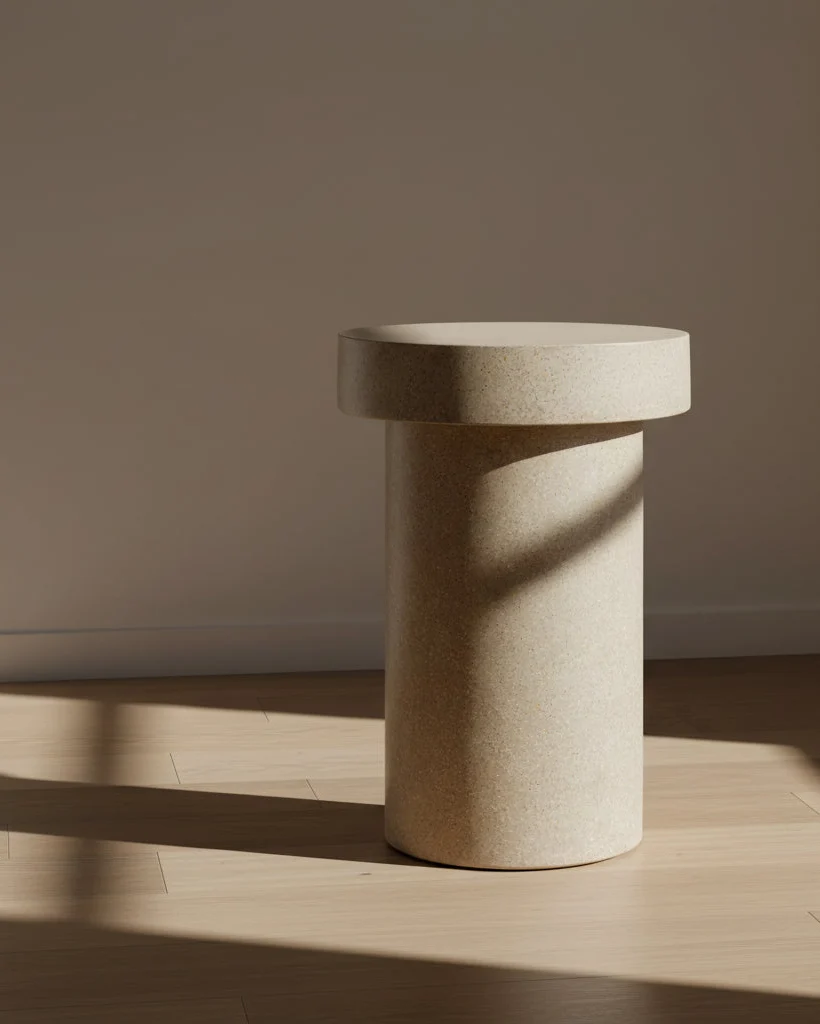 Modern Mushroom Terrazzo Cement Side Table with Cylindrical Pedestal for Living Room