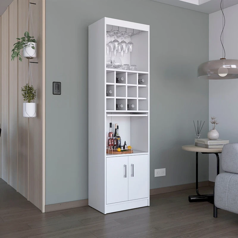 71Tall Bar Cabinet 5-Tier Modern Bar Cabinet with Glass Holder Stemware Rack,Wine Cabinet,12 Bottle Cubbies,5 Shelves