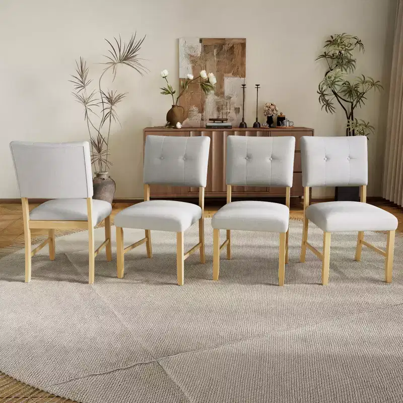 Set of 4 Fabric Upholstered Dining Chairs with Solid Wood Legs and Padded Seats