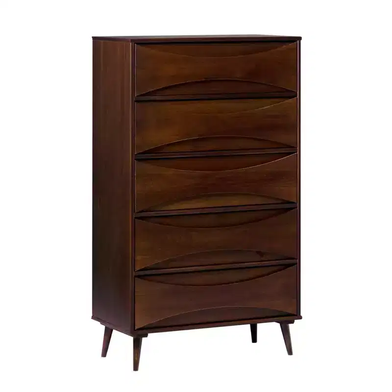 Walker Edison Mid Century Modern Contoured 5 Drawer Chest of Drawers