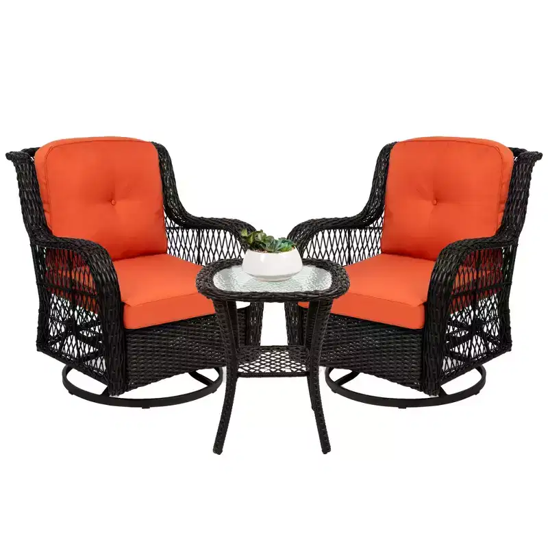 Best Choice Products 3-Piece Patio Wicker Bistro Furniture Set w/ 2 Cushioned Swivel Rocking Chairs, Side Table