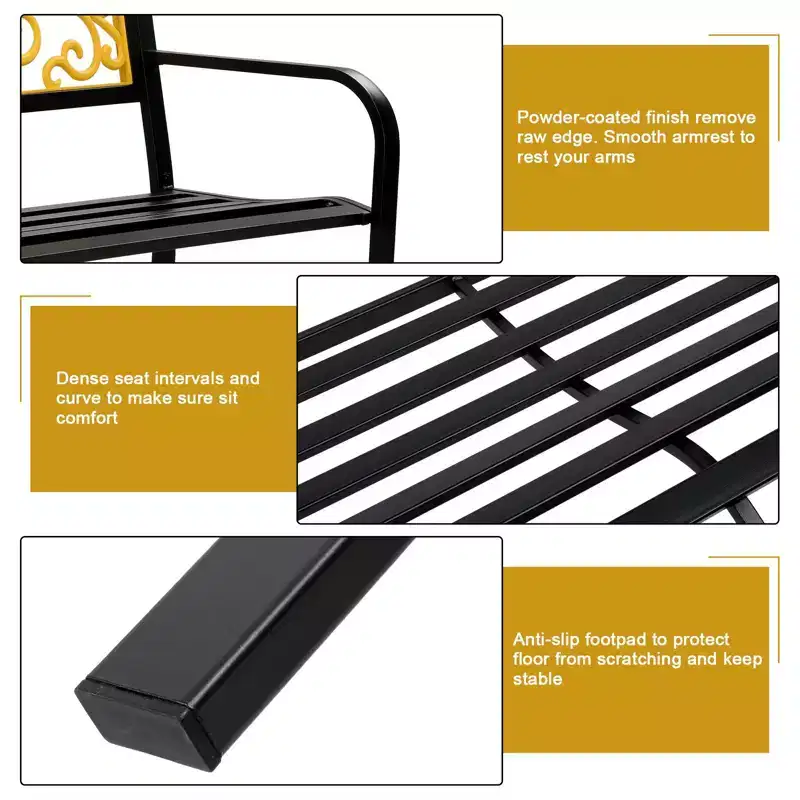 Karl Home | Black Steel Patio Bench With Yellow Backrest