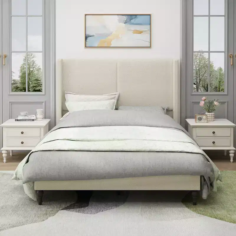 Queen/King Size Platform Bed Frame with Upholstered Headboard, Boucle Fabric - ModernLuxe