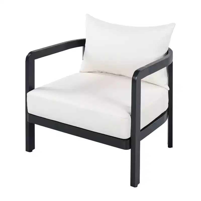 ModernLuxe Outdoor Aluminum Club Chair, Modern Sofa Chair Rust-Proof Patio Accent Chair with Beige Cushion, Backyard Lounge Seat