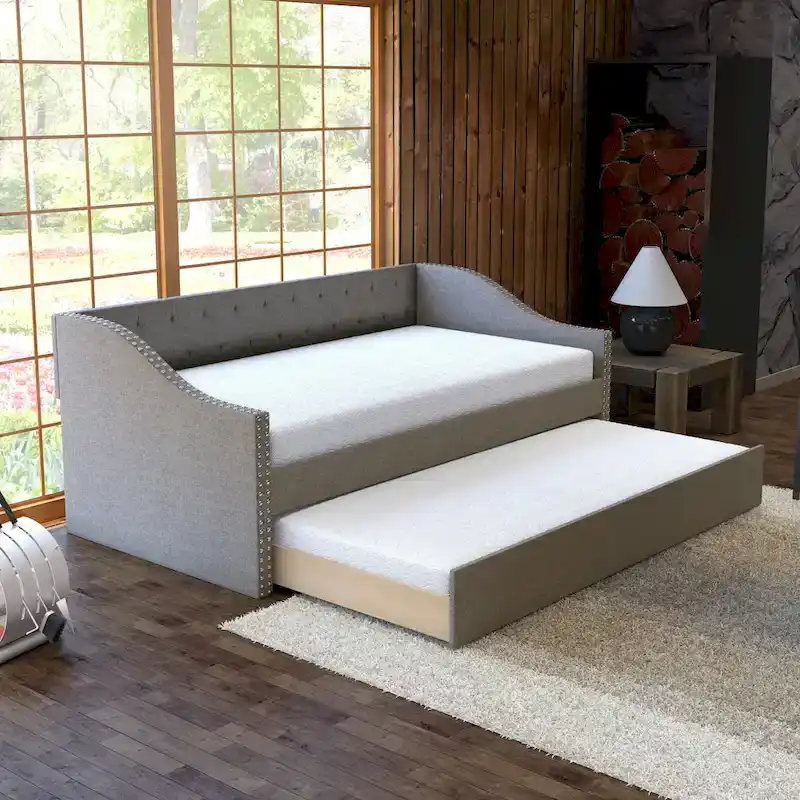 Boyd Sleep Manchester Linen Upholstered Twin Daybed with Trundle