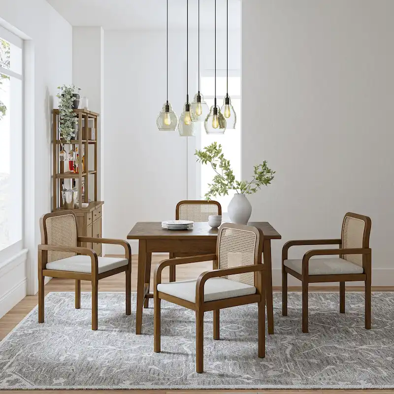 Modern Rattan Back Dining Chair with Removable Cushion | Boho Style | Set Available