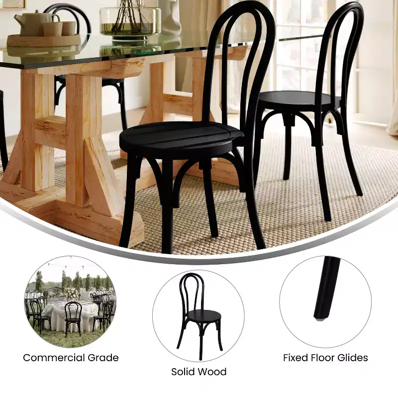 Emma and Oliver Set of 2 Solid Wood Thonet Style Stack Dining Chairs