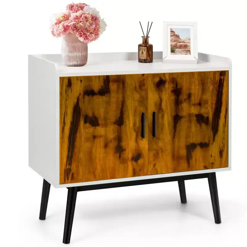 Sideboard Buffet Storage Cabinet with 2 Doors & Metal Legs - 32