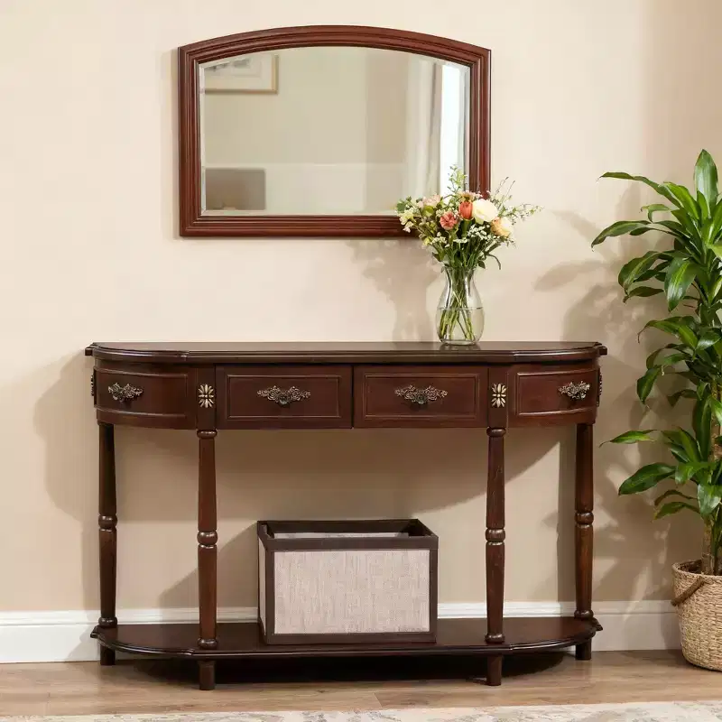 Rectangle Console Table with Drawers and Lower Shelf for Entryway or Living Room, Brown