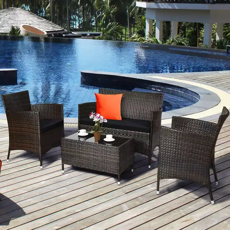 Costway 8PCS Rattan Patio Furniture Set Cushioned Sofa Chair