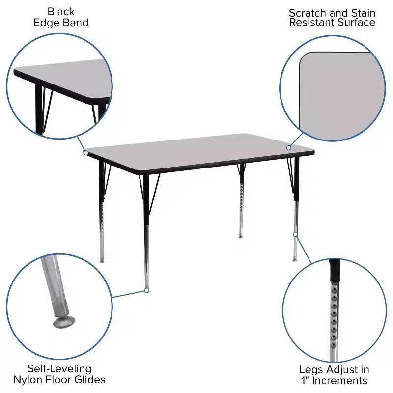 Emma and Oliver 30x48 Rectangle Laminate Adjustable Activity Table