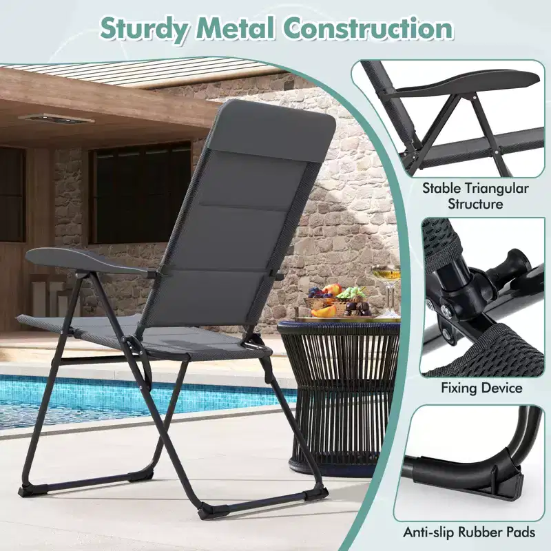 Costway 4PCS Patio Folding Chairs Back Adjustable Reclining Padded Garden Furniture