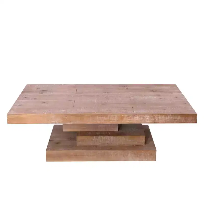 GDFStudio Halston Modern Rustic Rectangular Wood Coffee Table with Block Base