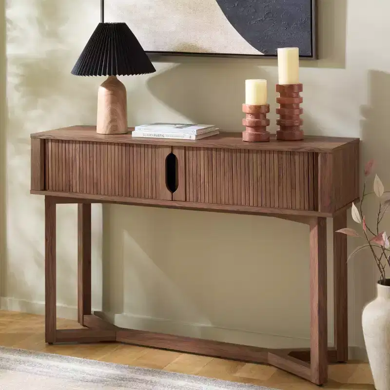 Ilyum Tambour Dr Console Table - CNS3101A - Walnut - Safavieh