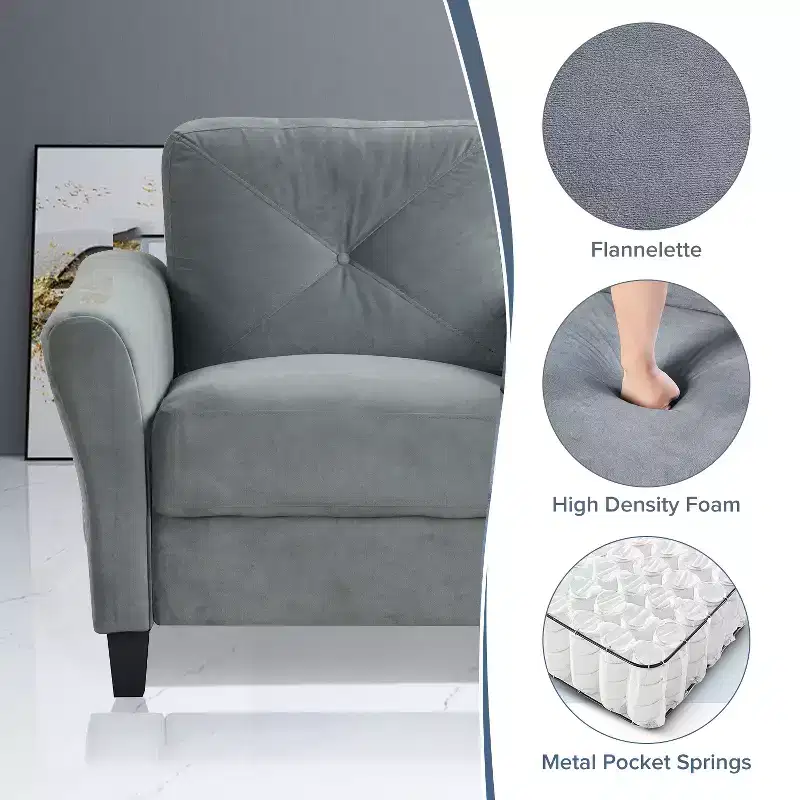 2-Seater Gray Velvet Sofa with Thick Cushions & Wood Frame for Small Spaces