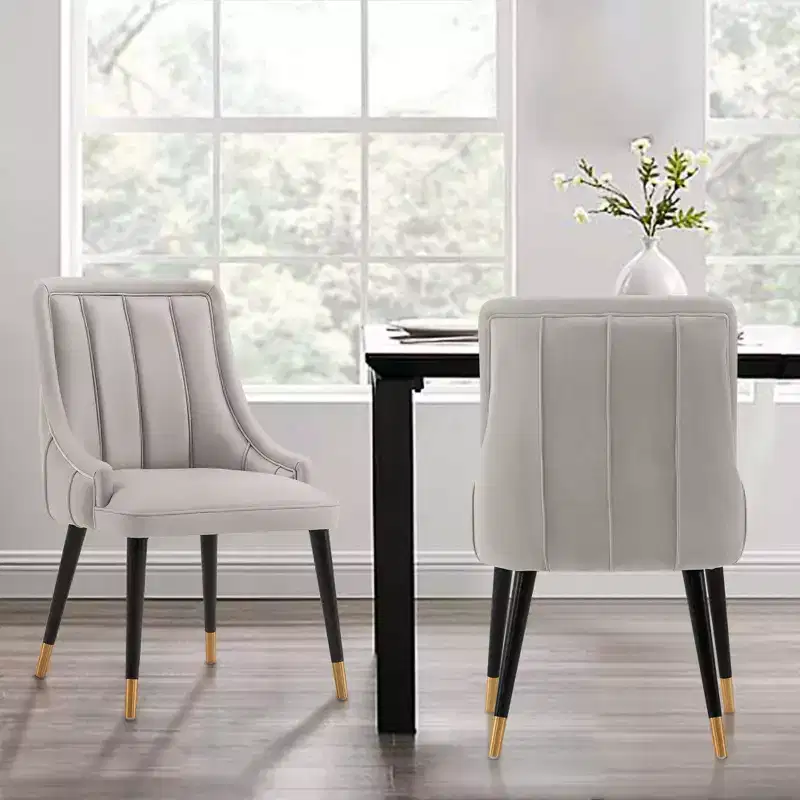Eda Modern Velvet and Leatherette Upholstered Dining Chair Gray - Manhattan Comfort