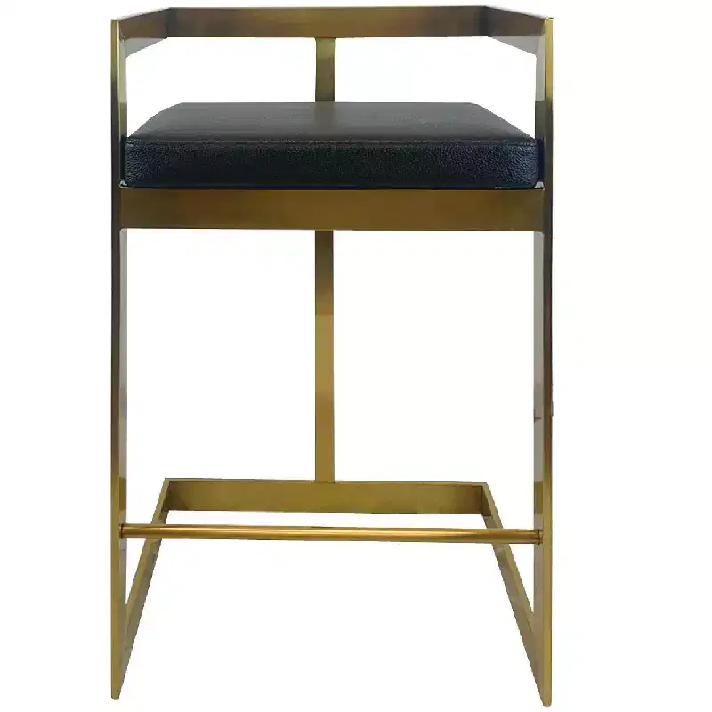 HomeRoots 26 Black and Gold Faux Leather and Stainless Steel Low Back Counter Height Bar Chair