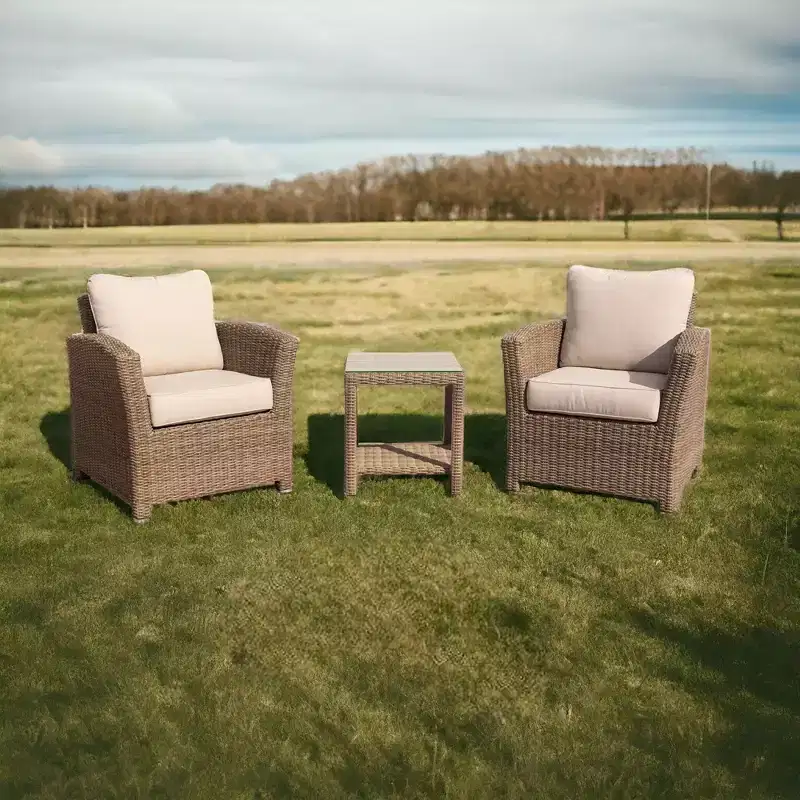 Courtyard Casual Capri 3 pc Chat Set Includes: One End Table and Two Club Chairs