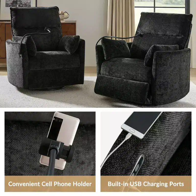 Julius 38 Power Rocking Swivel Nursery Recliner with USB | HULALA HOME