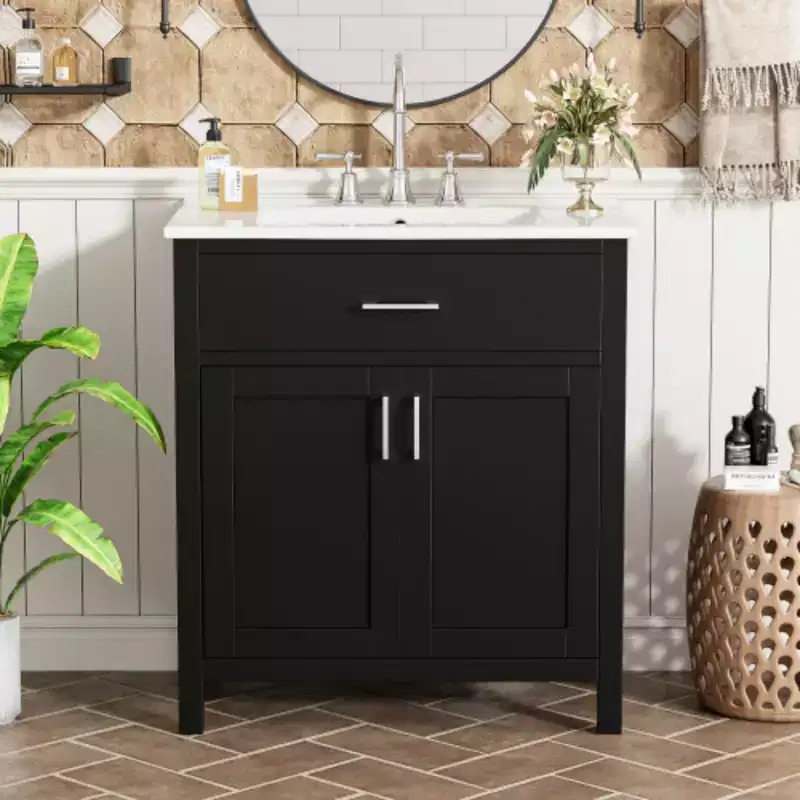 30 Inch Bathroom Storage Cabinet with Ceramic Sink, Small Bathroom Vanity
