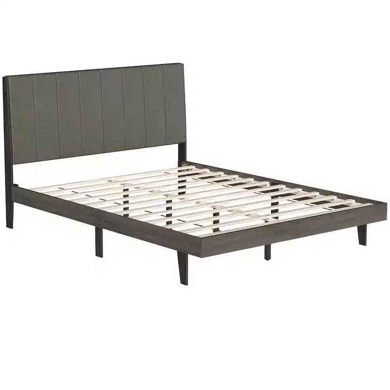 Upholstered Tufted Bed Wood Platform Mattress Foundation Headboard Queen