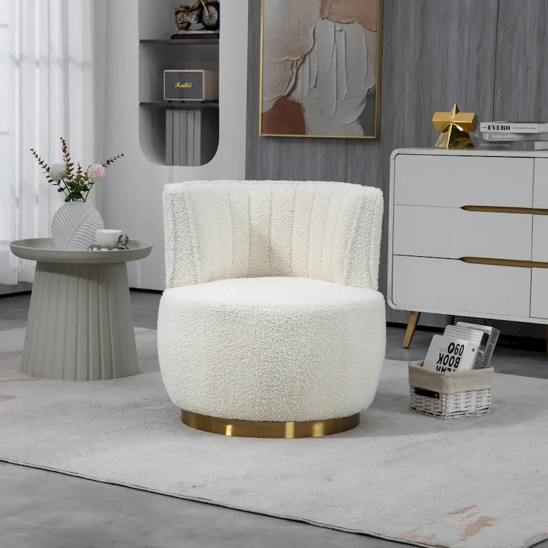 HOMEFUN Velvet Upholstered 360 Degree Swivel Armless Round Barrel Chairs
