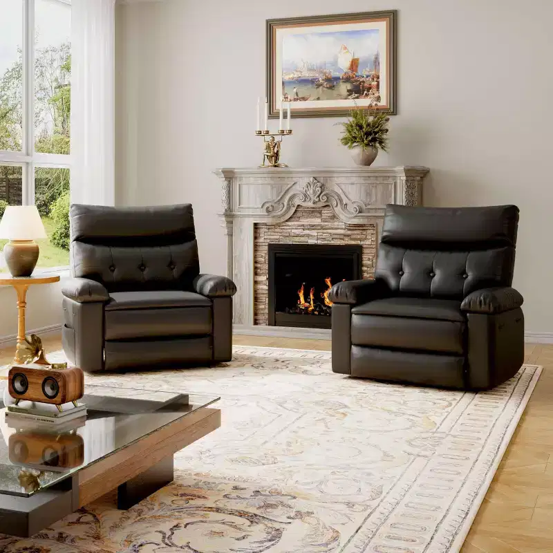 Oversized Rocker Swivel Recliner Chair - PU Leather Extra Wide Manual Recliner for Adults, Large Lazy Chair with 1.5X Sponge Comfort Arm and Back