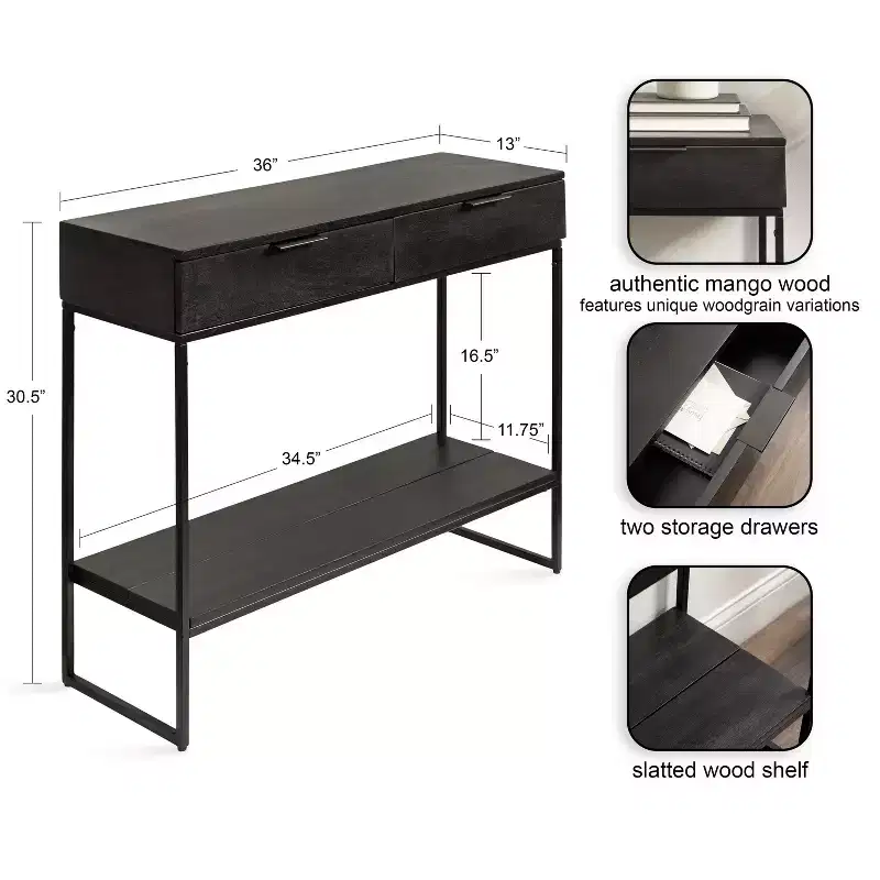 Wood and Metal Console Table, 36