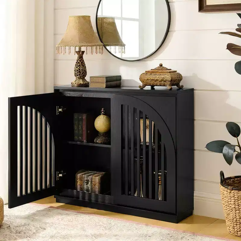 Modern Recessed Sideboard with Two Drainage Holes, Featuring Storage and a Narrow Design Suitable for Living Room, Entryway, Hallway, Kitchen