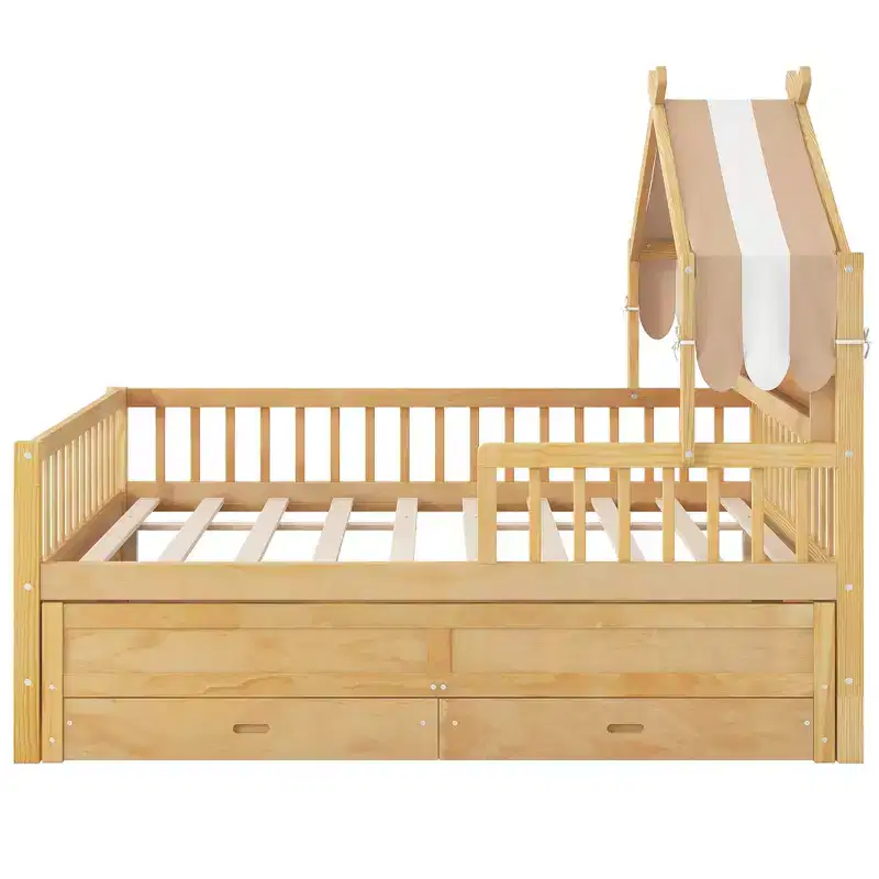 GDFStudio Sanders Wooden House Bed with trundle and Fabric