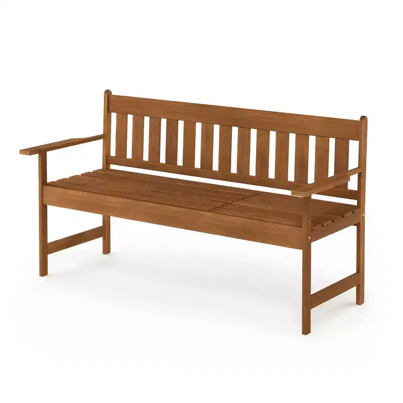 HOMLUX 2-Person Outdoor Patio Garden Bench Loveseat Porch Chair Solid Wood with Armrest, Small Table