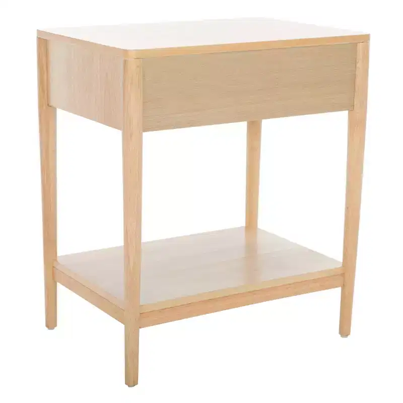 1-Drawer Rubberwood Nightstand with Open Shelf, Whitewash Finish, No Assembly