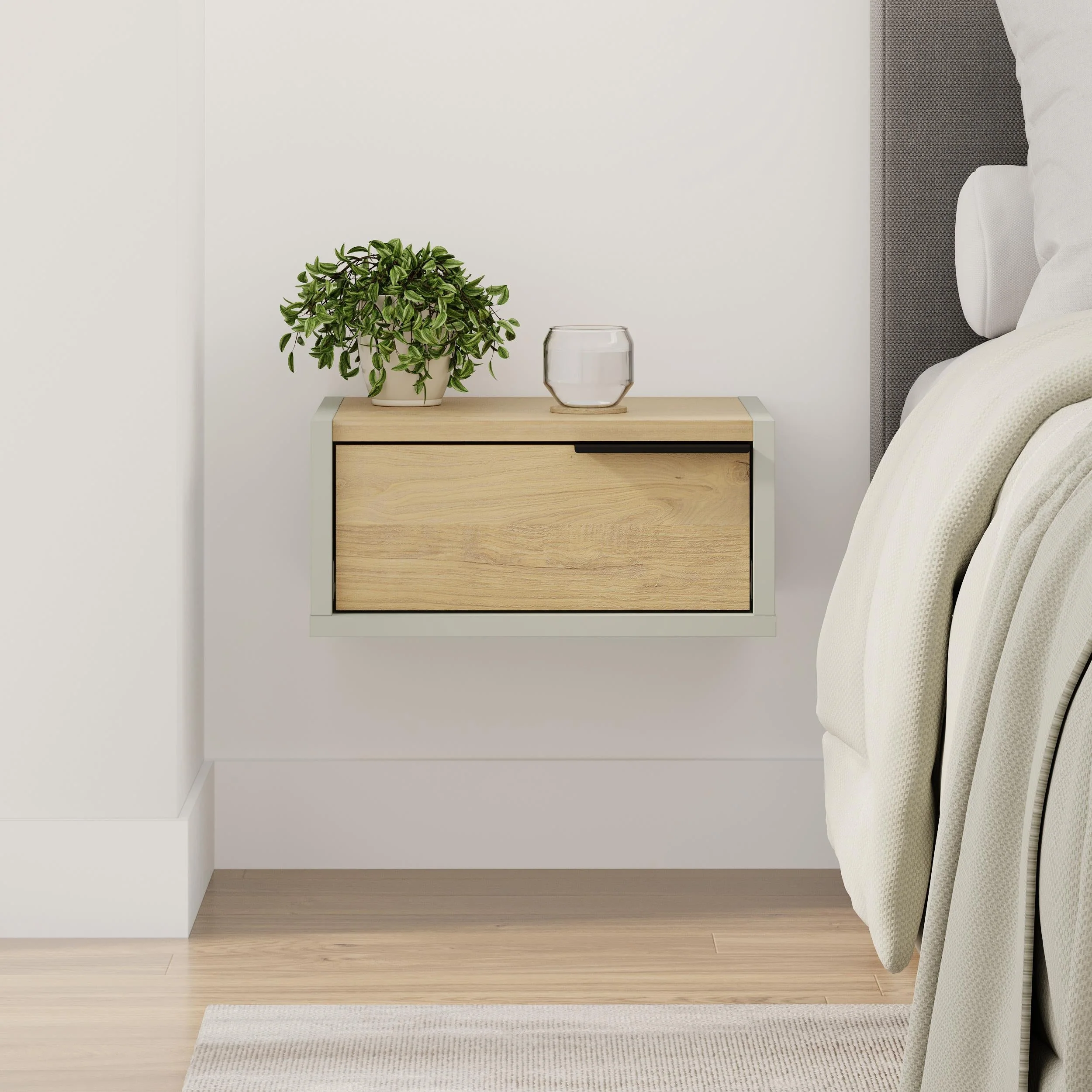 Eco Wall-Mounted Nightstand – Floating Bedside Table with Drawer